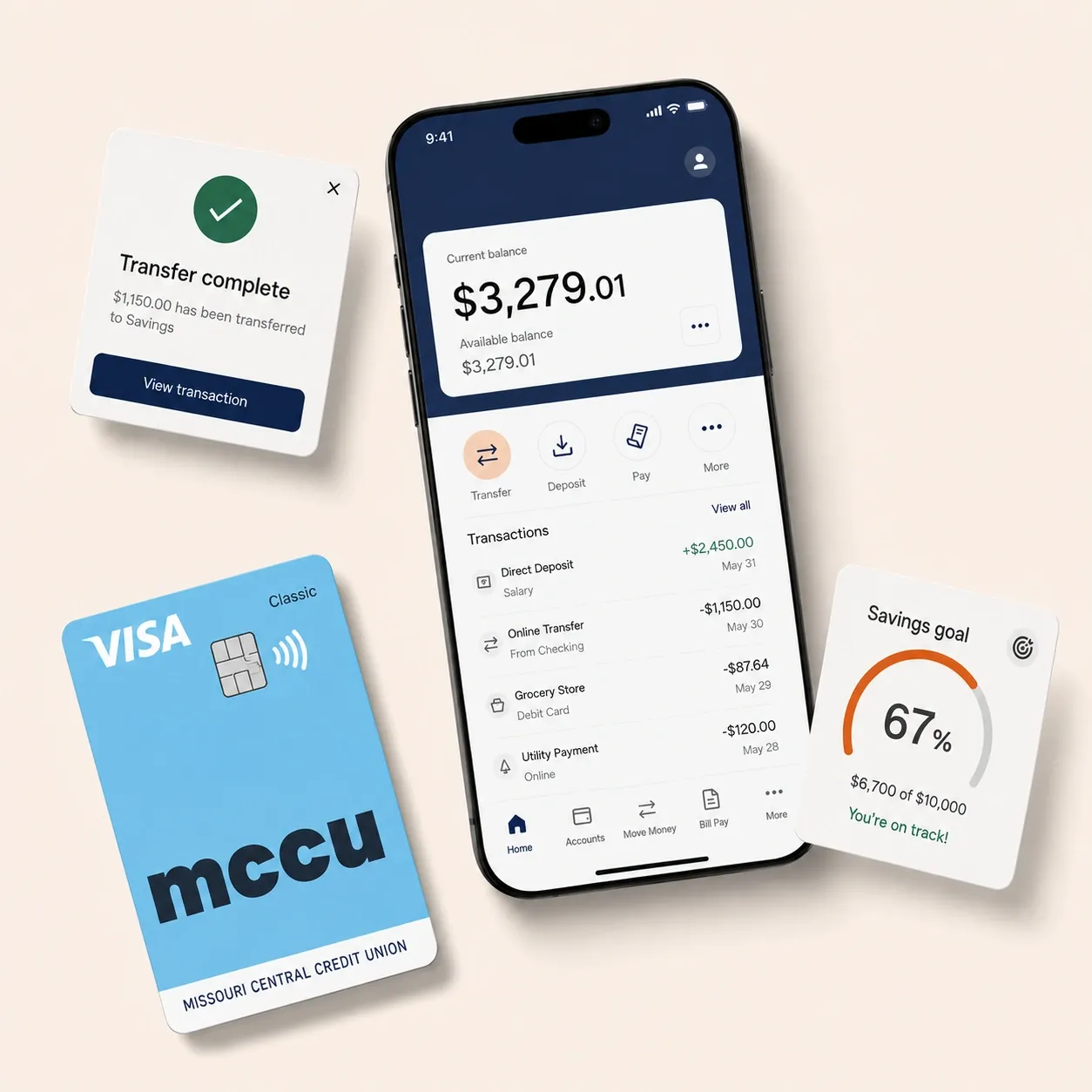 The MCCU mobile banking app and debit card